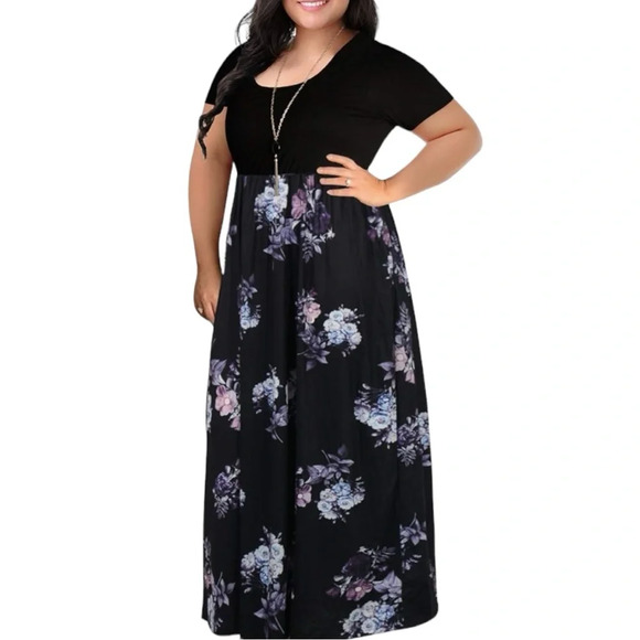 NWT Women’s Plus Sized Chevron Print Summer Short Sleeve Casual Maxi Dress - Picture 2 of 8